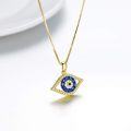 wholesale Gold 925 Sterling Silver Evil Eye Pendant Necklace with Blue and White Stones - Greek Protection Jewelry for Women-0-2