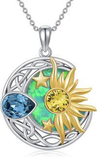 wholesale Sterling Silver Celtic Moon Sun Star Necklace for Women Girls-Silver&Gold&Light Green