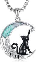 wholesale 925 Sterling Silver Turquoise Cat on the Moon Star Pendant Necklace-0-0