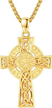 wholesale Gold 925 Sterling Silver Norse Vegvisir Compass Pendant with Valknut and Knotwork Design Chain Necklace for Men & Women -Vegvisir Gold Plated 1
