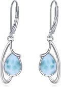 wholesale 925 Sterling Silver Teardrop Shape Larimar and Moss Agate Dangle Leverback Earrings-0-0