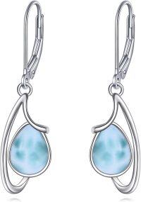 wholesale 925 Sterling Silver Teardrop Shape Larimar and Moss Agate Dangle Leverback Earrings-Larimar Earrings