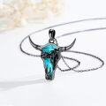 wholesale Sterling Silver Turquoise Cow Skull Necklace Western Cowgirl Jewelry-0-8
