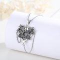 wholesale 925 Sterling Silver Heart-Shaped Black Onyx Bat and Spider Design Gothic Punk Style Pendant Necklace with Chain for Women Girls  46cm Length-0-2