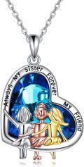 wholesale 925 Sterling Silver Blue Crystal Heart Shape Pendant Necklace for 2-3 Best Friends Gifts-0-0
