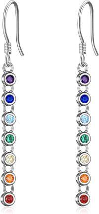 wholesale 925 Sterling Silver Rainbow Crystal Drop Earrings for Women - Yoga & Meditation Accessories-Tulip