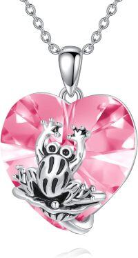 wholesale 925 Sterling Silver Crystal Frog Birthstone Necklace with Heart Pendant-Frog October birthstone necklace