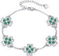 wholesale 925 Sterling Silver Green Crystal Clover Bracelet - Unique 4-Leaf Luck Charm Fashion  for Her-0-0
