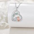 wholesale 925 Sterling Silver Love Dogs in Heart Pendant Necklace with Green Stones and Rose Gold Accents-0-3