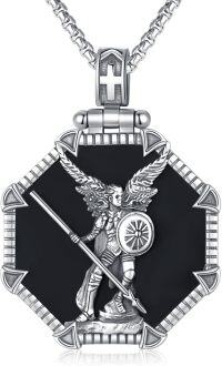 wholesale 925 Sterling Silver Black Onyx Saint Michael Archangel Shield Sword Pendant Necklace  for Men Women Gifts Jewelry Accessories 48cm Chain Length-E-01 St Raphael