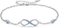 wholesale 925 Sterling Silver Blue Crystal Infinity Adjustable Ankle Anklet for Women-Blue