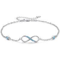 wholesale 925 Sterling Silver Blue Crystal Infinity Adjustable Ankle Anklet for Women-Blue