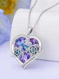 wholesale 925 Sterling Silver Turtle Necklace with Abalone Shell Heart Crystal Pendant Birthday Gift for Women-0-2