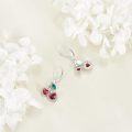wholesale 925 Sterling Silver Heart-Shaped Red Crystal and Green Leaf Dangle Drop Earrings - Fruit Inspired Jewelry-0-3