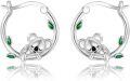 wholesale 925 Sterling Silver Koala Bear Green Stone Huggie Hoop Earrings for Women-0-0