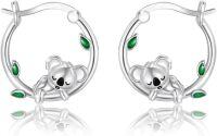 wholesale 925 Sterling Silver Koala Bear Green Stone Huggie Hoop Earrings for Women-Koala