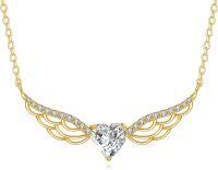 wholesale 14K Gold Heart-Shaped Diamond Pendant Necklace for Women's s-Angel Wings Moissanite