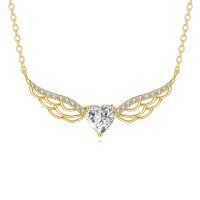 wholesale 14k White Gold Angel Wing Necklace With Heart Shaped Lab Diamond-Angel Wings Moissanite