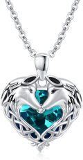 wholesale 925 Sterling Silver Heart-Shaped Blue Crystal Celtic Horses Pendant Necklace Gift for Women-0-0