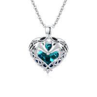 wholesale 925 Sterling Silver Heart-Shaped Blue Crystal Celtic Horses Pendant Necklace Gift for Women-Celtic Wolf Crystal Necklace