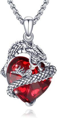 wholesale 925 Sterling Silver Birthstone Dragon Pendant Necklace for Women-July - Dragon Necklace