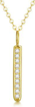 wholesale 14K Gold Natural Diamond Bar Pendant Necklace for Women - 9 Diamonds-0-0