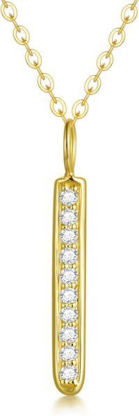 wholesale 14K Gold Natural Diamond Bar Pendant Necklace for Women - 9 Diamonds-Yellow Gold