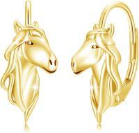 wholesale Gold 925 Sterling Silver Hoop Unicorn Head Earrings for Women-Horse Hoop Earrings - Gold #2
