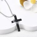 wholesale 925 Sterling Silver Black Crucifix with Anchor Pendant Chain Necklace for Men-0-2