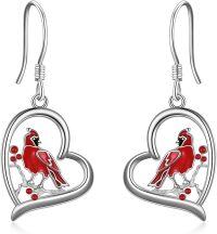 wholesale 925 Sterling Silver Heart-Shaped Red Cardinal Drop Earrings-Red Cardinal Earrings