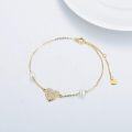 wholesale 14K Gold 925 Diamond & Pearl Heart Anklet for Women - Adjustable Size-0-8