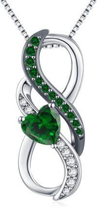 wholesale 925 Sterling Silver & Birthstone Heart Infinity Pendant Necklace for Women, Hypoallergenic Romantic Gift-05-May