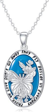 wholesale Sterling Silver Turquoise Memorial Necklace Dragonfly Butterfly Cardinal Engraved Pendant Gift-Butterfly