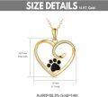 wholesale 14K Gold Real 14K Gold Dog Cat Paw Print Heart Pendant Necklace - Black Enamel & Cubic Zirconia Accents-0-3