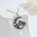 wholesale 925 Sterling Silver Green Moss Agate Cat Crescent Moon Necklace for Women Witchcraft Jewelry-0-1