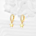 wholesale Gold 925 Sterling Silver Star Dangle Hoop Earrings for Women and Girls-0-3