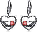 wholesale 925 Sterling Silver Blackened Skeleton Hand with Red Crystal Heart Gothic Drop Earrings Gift for Her-0-0