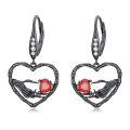 wholesale 925 Sterling Silver Blackened Skeleton Hand with Red Crystal Heart Gothic Drop Earrings Gift for Her-0-0