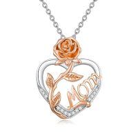 wholesale 925 Silver Mom Heart Rose Pendant Necklace Lab Created Moissanite Two Tone-B-Heart Rose Diamond-Mom
