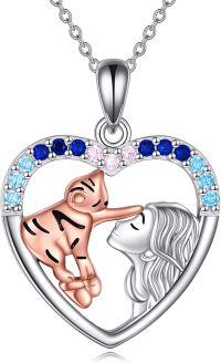 wholesale 925 Sterling Silver Tiger Pendant Necklace Cute Animal s for Women and Teens-D style-Cat and women necklace
