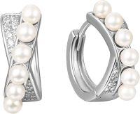 wholesale 925 Sterling Silver Pearl and Cubic Zirconia Huggie Hoop Earrings for Women Girls-Pearl Hoop-Pearl Hoop