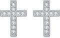 wholesale White Gold Plated 925 Sterling Silver Cubic Zirconia Cross Stud Earrings for Women-0-0