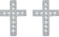 wholesale White Gold Plated 925 Sterling Silver Cubic Zirconia Cross Stud Earrings for Women-White Gold Cross