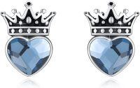 wholesale 925 Sterling Silver Crystal Crown Heart Stud Earrings - Gifts for Daughters & Granddaughters-Blue