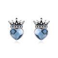wholesale 925 Sterling Silver Crown Blue Heart Crystal Stud Earrings Oxidized Finish-0-6