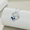 wholesale 925 Sterling Silver Blue Butterfly Crystal Heart Grandma Forever Love Pendant Necklace-0-3