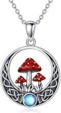 wholesale 925 Sterling Silver Red Enamel Toadstool Moon Pendant Necklace for Women-0-0
