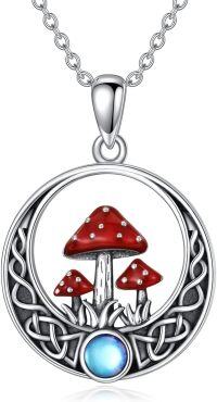 wholesale 925 Sterling Silver Red Enamel Toadstool Moon Pendant Necklace for Women-moonstone