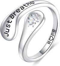 wholesale 925 Sterling Silver Lotus Flower Just Breathe Adjustable Ring Size 6-10-Lotus