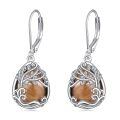 wholesale 925 Sterling Silver Tree Of Life Drop Earrings Wholesale With Green Stone-0-84